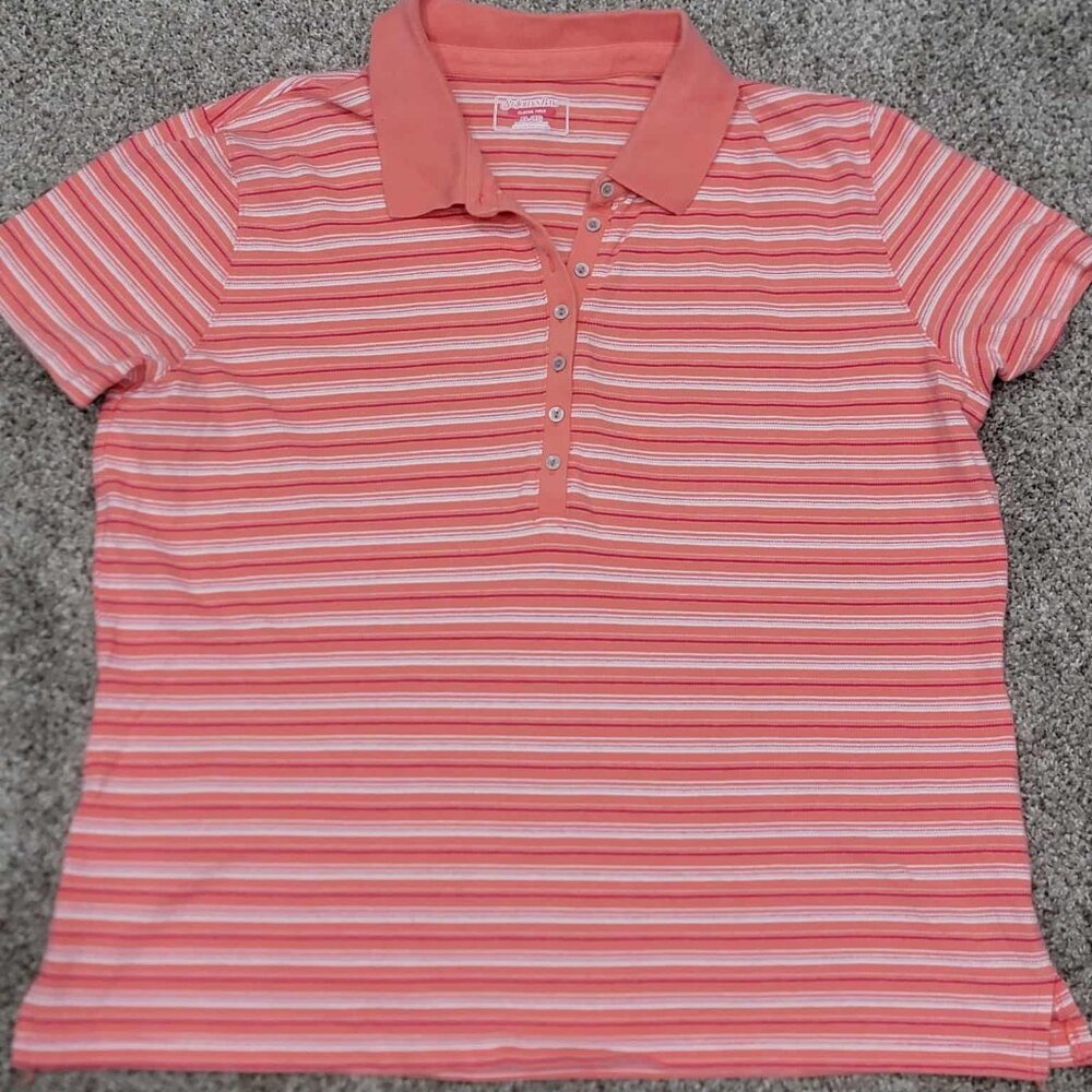 Vintage St Johns Bay Striped Preppy Collar Y2K 90s shirt Womens XL Pink Coral